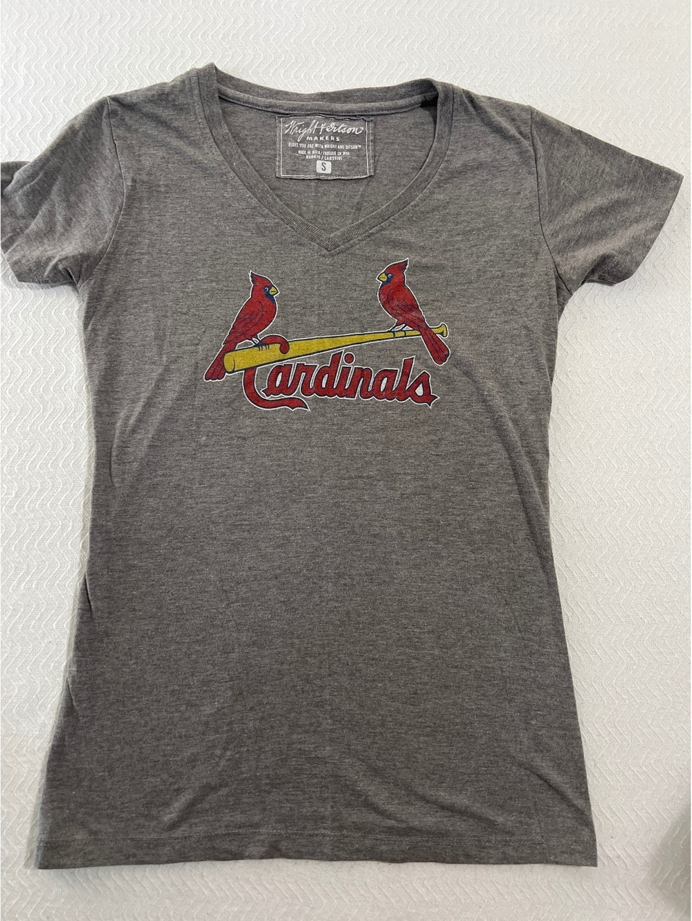 Wright & Ditson Cardinals Gray V-Neck T-Shirt Size Small